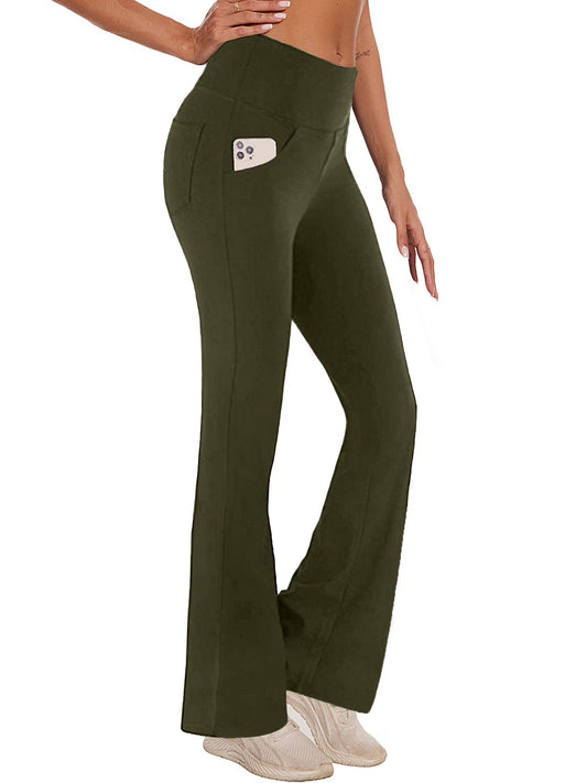 Womens Bootcut Yoga Pants with Pockets Flare Workout Legging High Waist Lightweight Bottoms Activewear Green M