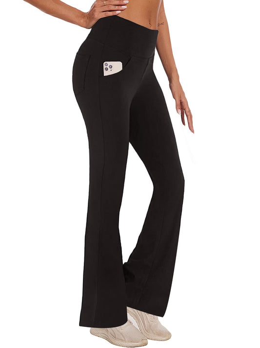 Womens Bootcut Yoga Pants with Pockets Flare Workout Legging High Waist Lightweight Bottoms Activewear Black L